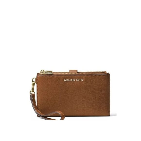 MICHAEL KORS Adele Jet Set double zip leather phone wallet wristlet BROWN-Defect - Picture 1 of 13
